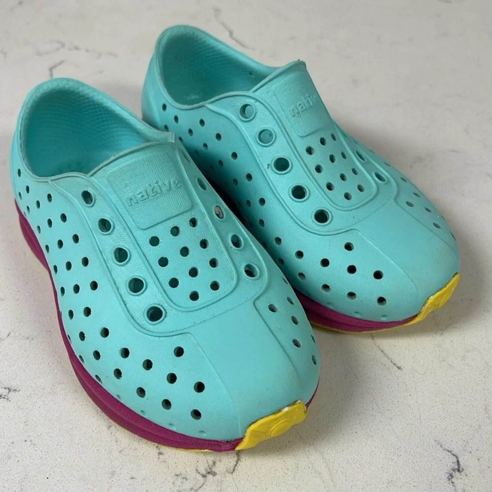 Native Robbie Sugarlite Slip-On Shoe Aqua and Pink Kids - Toddler Shoes Size 7